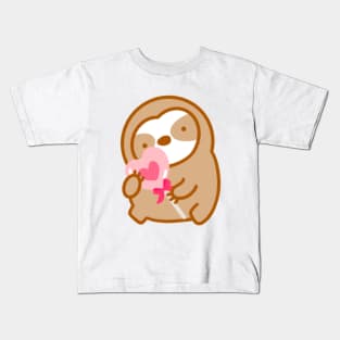 Cute Valentine Heart Lollipop Sloth Kids T-Shirt